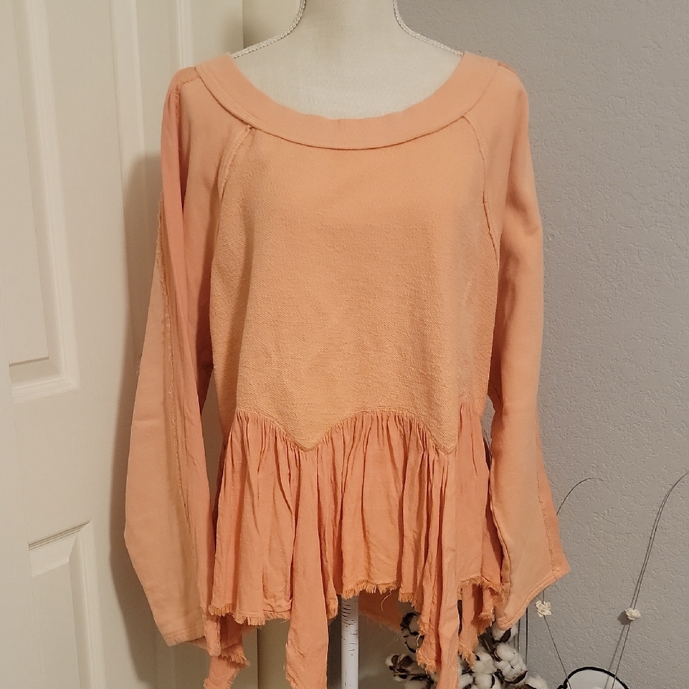 Free People Peach Top With Gauze Detail